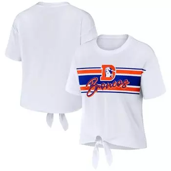Женская WEAR by Erin Andrews Белая футболка в стиле ретро Denver Broncos с завязкой спереди