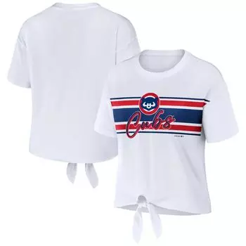 Женская WEAR by Erin Andrews Белая футболка Chicago Cubs с завязкой спереди