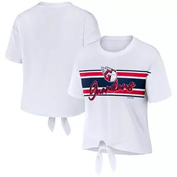 Женская WEAR by Erin Andrews Белая футболка Cleveland Guardians с завязкой спереди