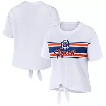 Женская WEAR by Erin Andrews Белая футболка Detroit Tigers с завязкой спереди
