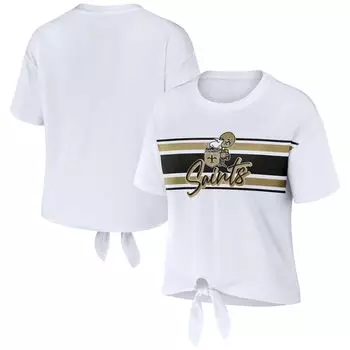 Женская WEAR by Erin Andrews Белая футболка в стиле ретро New Orleans Saints с завязкой спереди