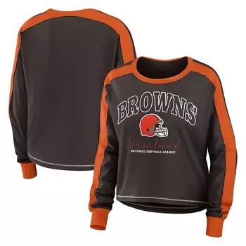 Женская WEAR by Erin Andrews Brown Cleveland Browns Футболка больших размеров с длинными рукавами и цветными блоками, цвет Brn Brown