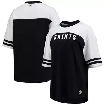 Женская WEAR By Erin Andrews Черная футболка Tri-Blend New Orleans Saints в полоску со спортивными рукавами