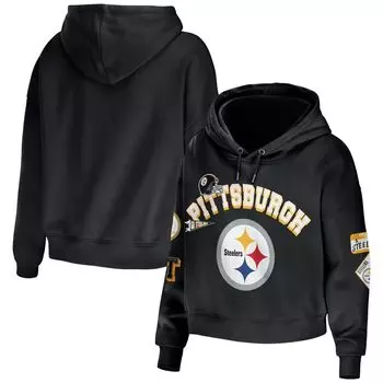 Женская WEAR by Erin Andrews Черный укороченный пуловер с капюшоном Pittsburgh Steelers больших размеров