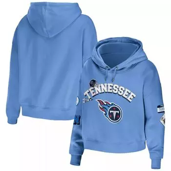 Женская WEAR by Erin Andrews Голубой укороченный пуловер Tennessee Titans с капюшоном