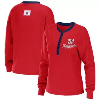 Женская WEAR by Erin Andrews Красная футболка Washington Nationals с длинными рукавами и вафельным узором Henley