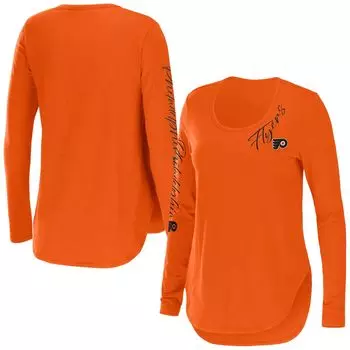 Женская WEAR by Erin Andrews Оранжевая футболка Philadelphia Flyers Team с овальным вырезом и длинными рукавами