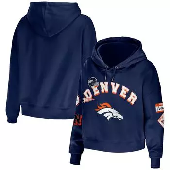 Женская WEAR by Erin Andrews Темно-синий укороченный пуловер больших размеров Denver Broncos с капюшоном