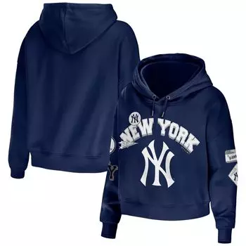 Женская WEAR by Erin Andrews Темно-синий укороченный пуловер с капюшоном New York Yankees больших размеров с нашивками