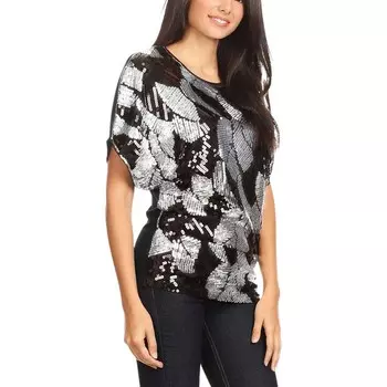 Женская вечерняя блузка свободного кроя с рукавами «летучая мышь» и пайетками Anna-Kaci, цвет Silver