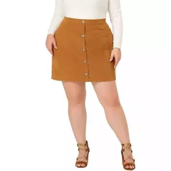 Женская вельветовая мини-юбка трапециевидной формы на пуговицах и молнии больших размеров на подтяжках Agnes Orinda