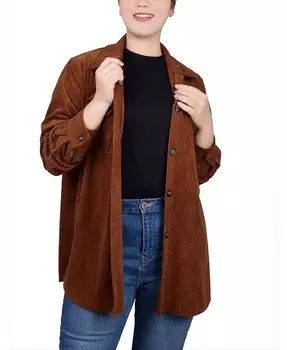 Женская вельветовая рубашка с длинным рукавом NY Collection, коричневый/бежевый