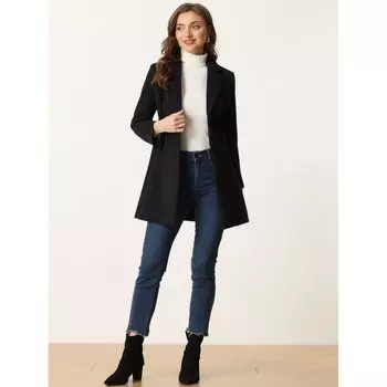 Женская верхняя одежда с зубчатыми лацканами, зимнее пальто ALLEGRA K, черный