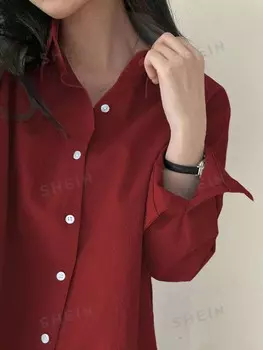 Женская весенняя однотонная рубашка с длинными рукавами Dazy, белый/бордовый