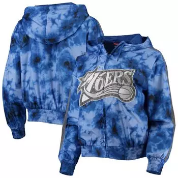Женская ветровка Mitchell & Ness Royal Philadelphia 76ers Galaxy, пуловер с капюшоном и молнией во всю длину