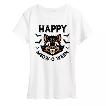 Женская винтажная футболка с рисунком Cat Happy Meow O Ween Licensed Character, белый
