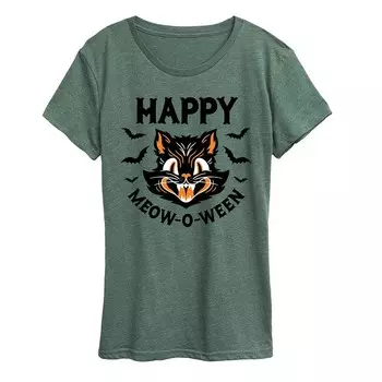 Женская винтажная футболка с рисунком Cat Happy Meow O Ween Licensed Character, зеленый