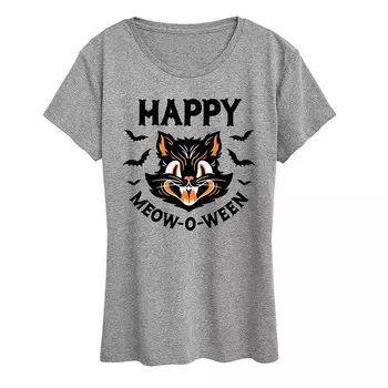 Женская винтажная футболка с рисунком Cat Happy Meow O Ween Licensed Character, серый