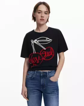 Женская вишневая вельветовая футболка Desigual, черный