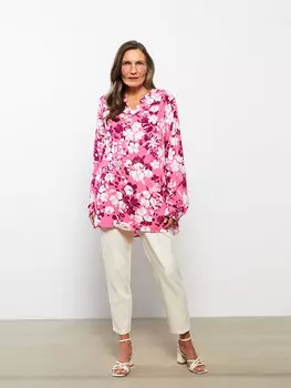 Женская вискозная блузка с длинным рукавом и цветочным принтом Wacky Collar LCW Grace, розовый с принтом