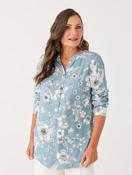 Женская вискозная блузка с длинным рукавом и цветочным принтом Wacky Collar LCW Grace, бледно-голубой с принтом