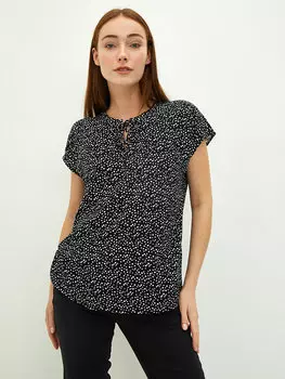 Женская вискозная блузка с воротником-стойкой и рисунком с короткими рукавами LCWAIKIKI Classic, белый печатный