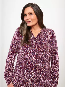 Женская вискозная блузка со свободным воротником и рисунком с длинными рукавами LCW Grace, бордовый красный принт