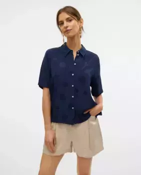 Женская вискозная рубашка с коротким рукавом Vero Moda, темно-синий