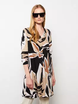 Женская вискозная туника-рубашка с длинным рукавом с рисунком LCWAIKIKI Classic, розовый с принтом