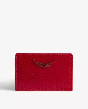 Женская визитница из глянцевой кожи красного цвета с тиснением ZV Pass Zadig & Voltaire, красный