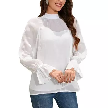 Женская водолазка с длинным рукавом для выхода на вечеринку, элегантные топы, милая женская модная сетчатая блузка Kojooin, белый