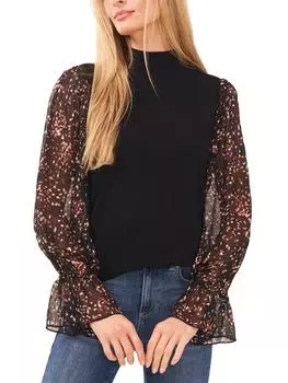 Женская водолазка с металлическим принтом CeCe, цвет rich black