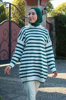 Женская водолазка в полоску из трикотажа, свитер зеленый Locco