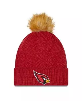 Женская вязаная шапка Cardinal Arizona Cardinals Snowy с манжетами и помпоном New Era, красный