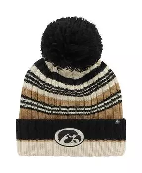 Женская вязаная шапка цвета хаки Iowa Hawkeyes Barista с манжетами и помпоном '47 Brand, бежевый