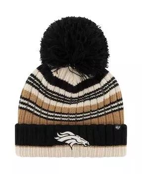 Женская вязаная шапка Natural Denver Broncos Barista с манжетами и помпоном '47 Brand, бежевый
