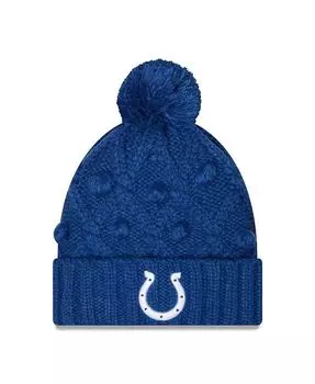 Женская вязаная шапка Royal Indianapolis Colts Toasty с манжетами и помпоном New Era, синий