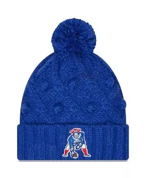 Женская вязаная шапка Royal New England Patriots с манжетами и помпоном Toasty New Era, синий