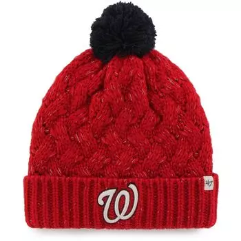 Женская вязаная шапка с манжетами '47 Red Washington Nationals с помпоном 47 Brand