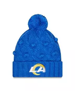 Женская вязаная шапка с манжетами и помпоном Royal Los Angeles Rams Toasty New Era, синий