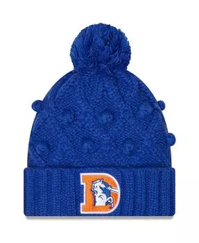 Женская вязаная шапка с манжетами и помпоном Royal Denver Broncos Toasty New Era, синий