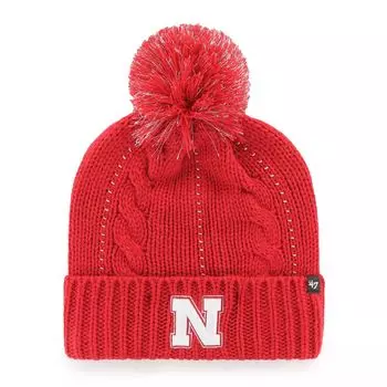 Женская вязаная шапка с манжетами и помпоном Scarlet Nebraska Huskers '47