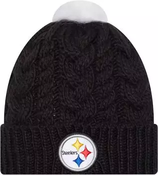 Женская вязаная шапка с помпоном New Era Pittsburgh Steelers Throwback