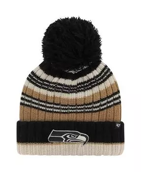 Женская вязаная шапка Seattle Seahawks Barista из натурального материала с манжетами и помпоном '47 Brand, бежевый