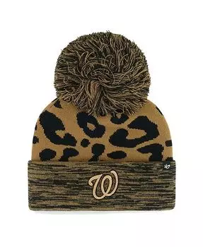 Женская вязаная шапка Washington Nationals с леопардовой розеткой, манжетами и помпоном '47 Brand, коричневый