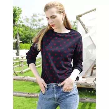 Женская вязаная толстовка в горошек с круглым вырезом, заниженными плечами и длинными рукавами ALLEGRA K, темно-синий