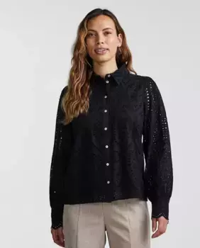 Женская вырубная рубашка с длинными рукавами Yas, черный
