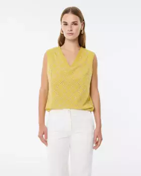 Женская вышитая блузка без рукавов с V-образным вырезом Paz Torras, горчичный