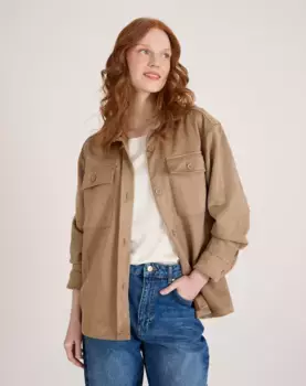 Женская замшевая рубашка с нагрудными карманами Naf Naf, цвет Camel