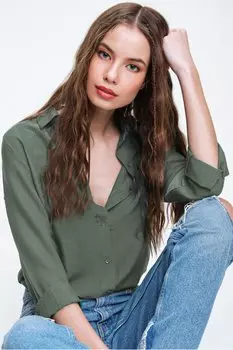 Женская зеленая базовая тканая рубашка ALC-X5442 Trend Alaat Stili, зеленый